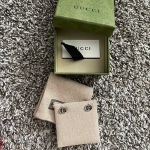 GUCCI Silver GG Marmont Aged Stud Earrings